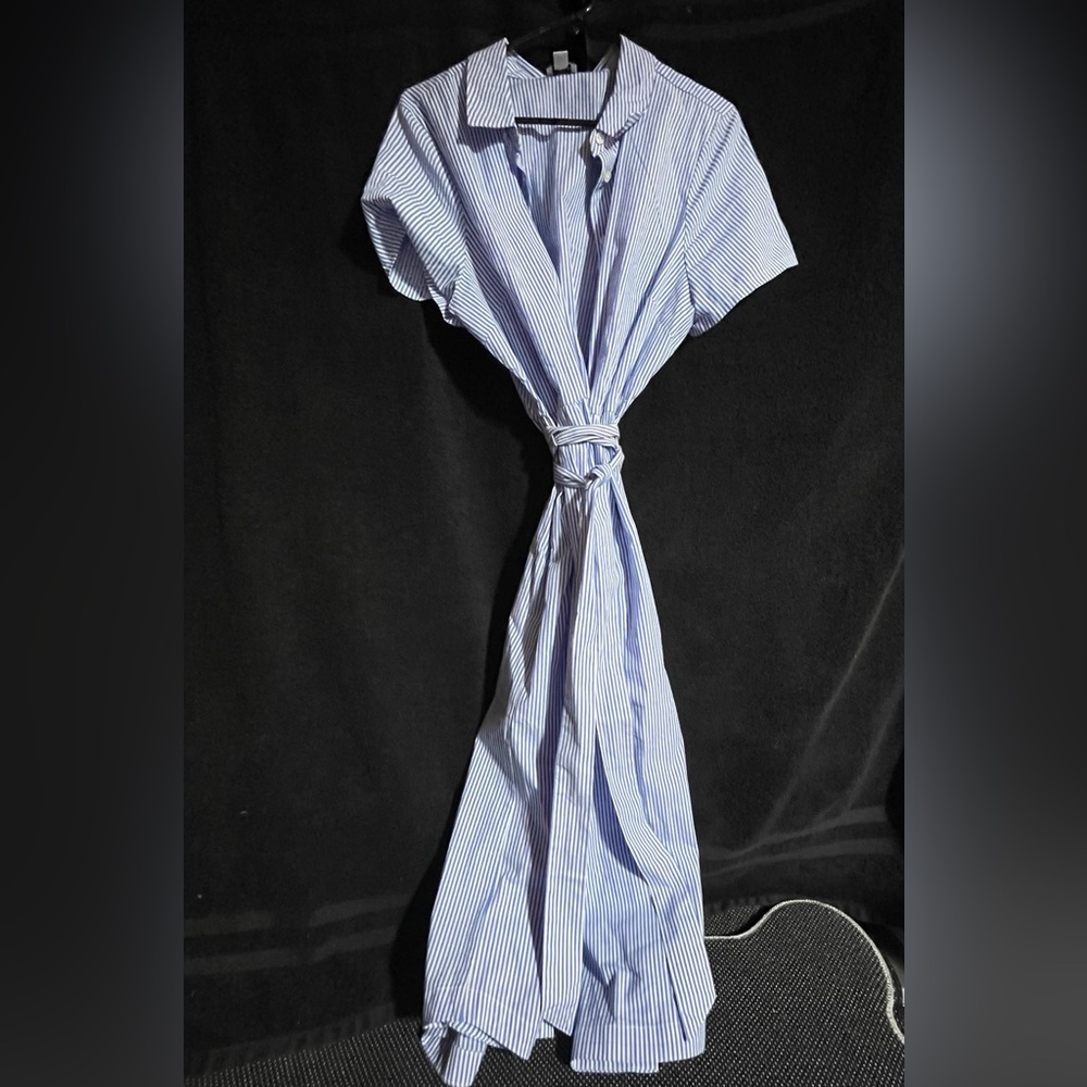 J. Crew Blue and White Striped Maxi Shirt Dress